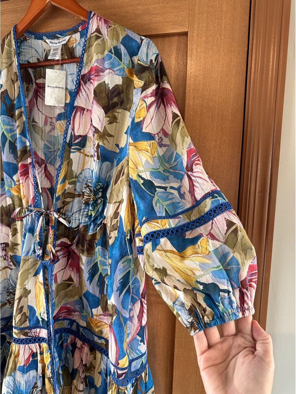 NWT Tommy Bahama Playa Marbella Open Front Beach Tunic Blue Floral Women’s Small - Picture 3 of 15